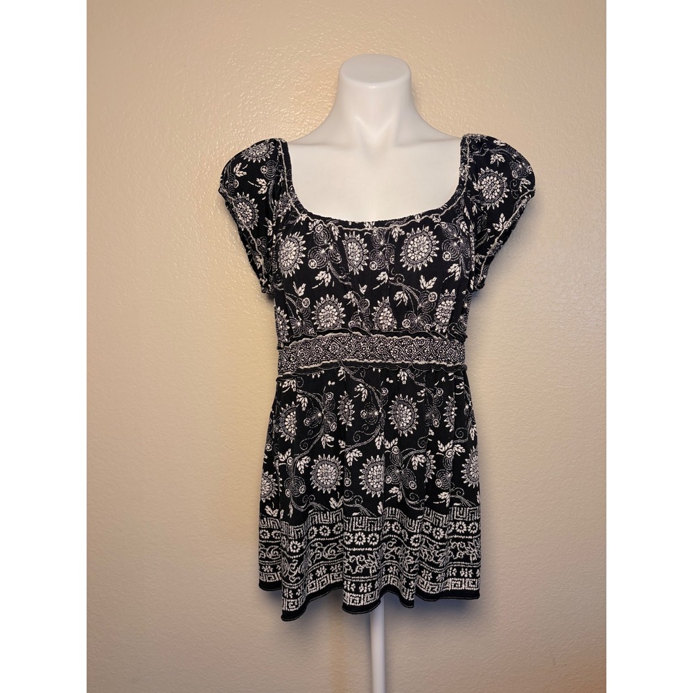 Y2K Studio M Womens Floral Medallion Empire Waist Babydoll Top #11